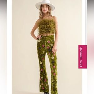 NWT Moss Green Sparkled Velvet Flare Pants